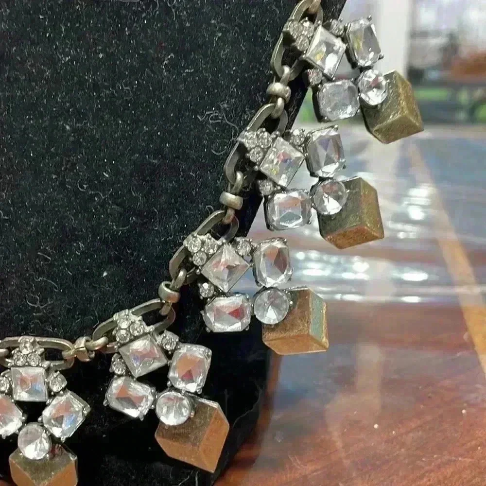 Jcrew vintage runway faceted glass rhinestone necklace statement 18”